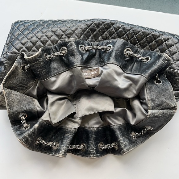 Authentic Chanel Melrose Degrade Cabas Gray Ombre Drawstring Chain XL Tote Bag - Picture 15 of 16